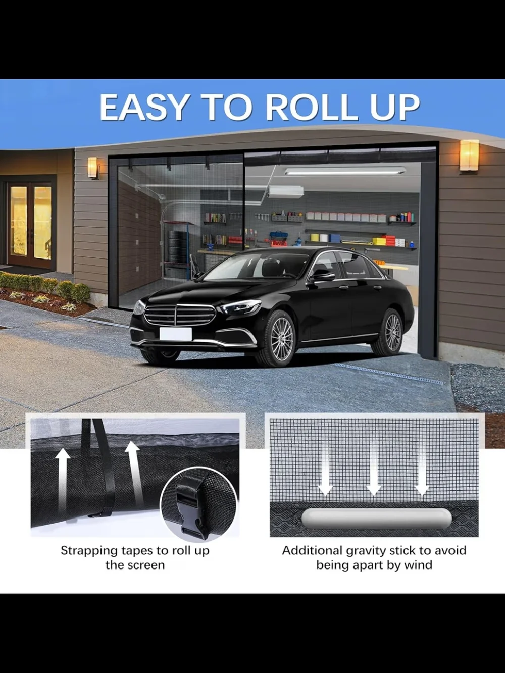 Garage Door Screen For 2 Stall Garage 16x8 Magnetic Mesh Screen Enclosure/Door
